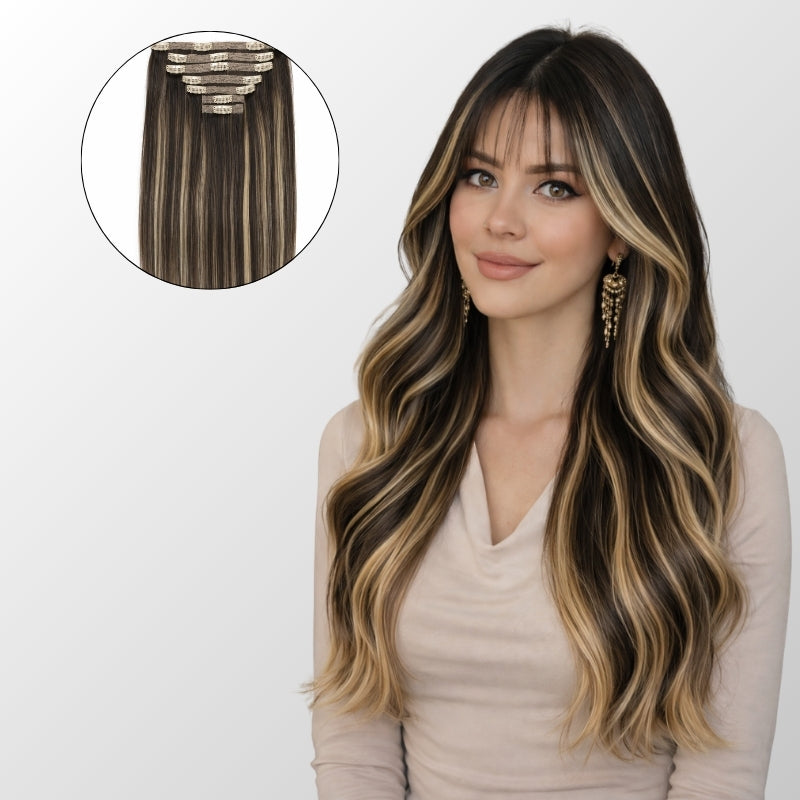 Caramel Blonde Balayage (1A/1A+3Q+9C) Classic Clip-In Hair Extensions (150g-170g)