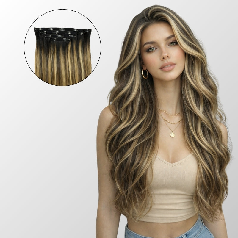 Caramel Blonde Balayage (1A/1A+3Q+9C) Seamless Clip-In (100g-130g-160g)