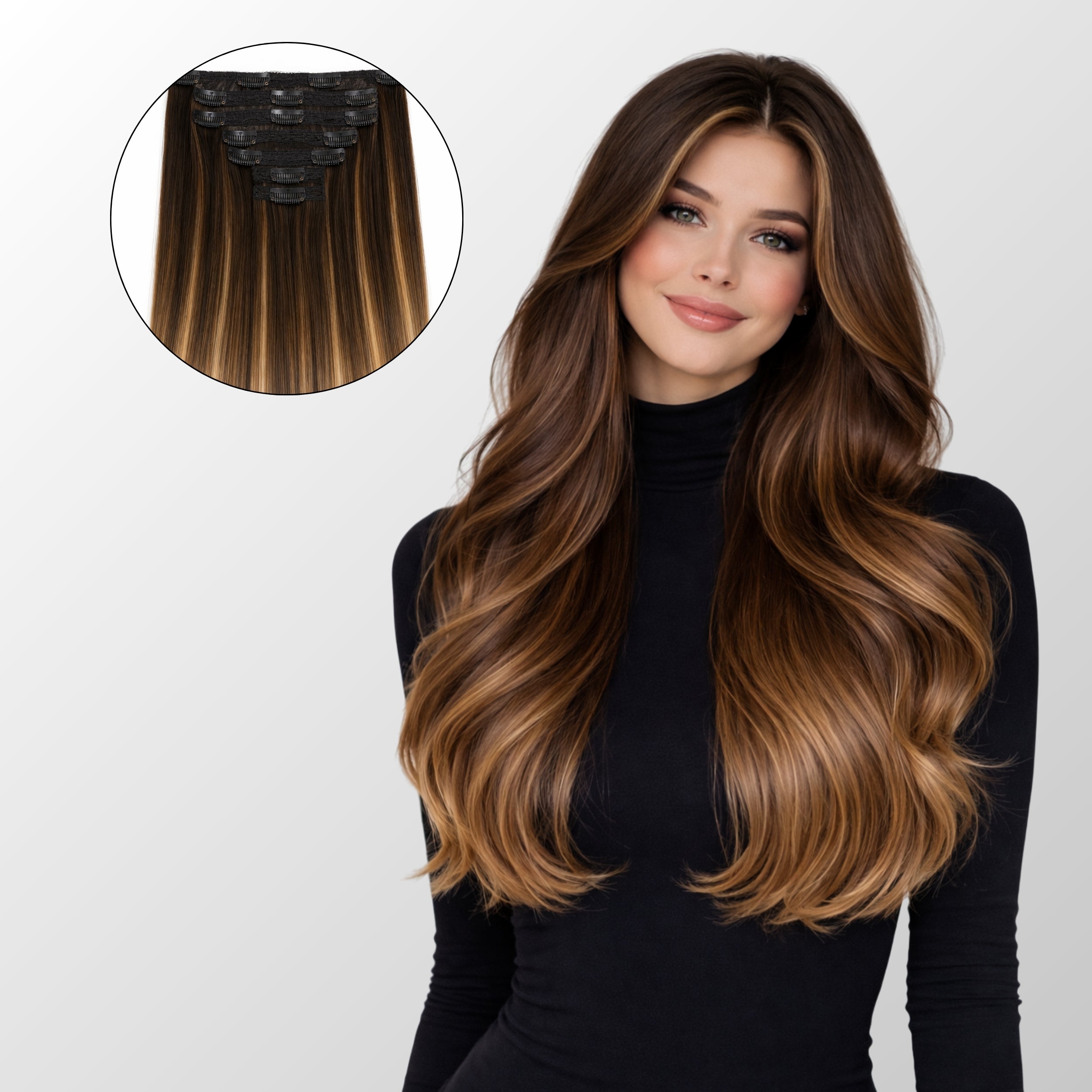 Dark Brown Balayage (2/2+6) Classic Clip-In Hair Extensions (120g-140g)
