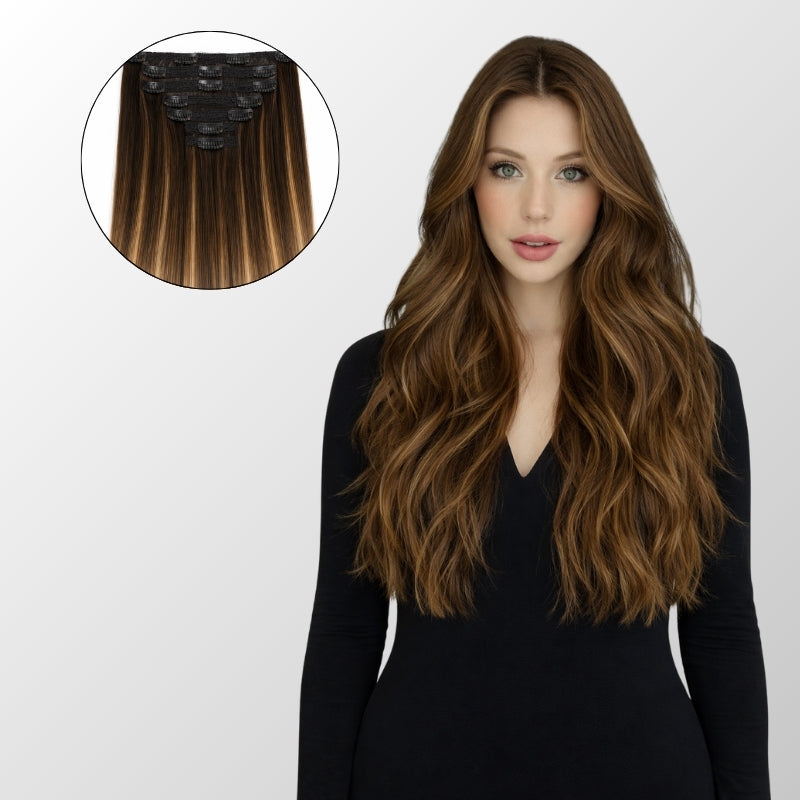 Dark Brown Balayage (2/2+6) Full Clip-In Hair Extensions (180g-220g)