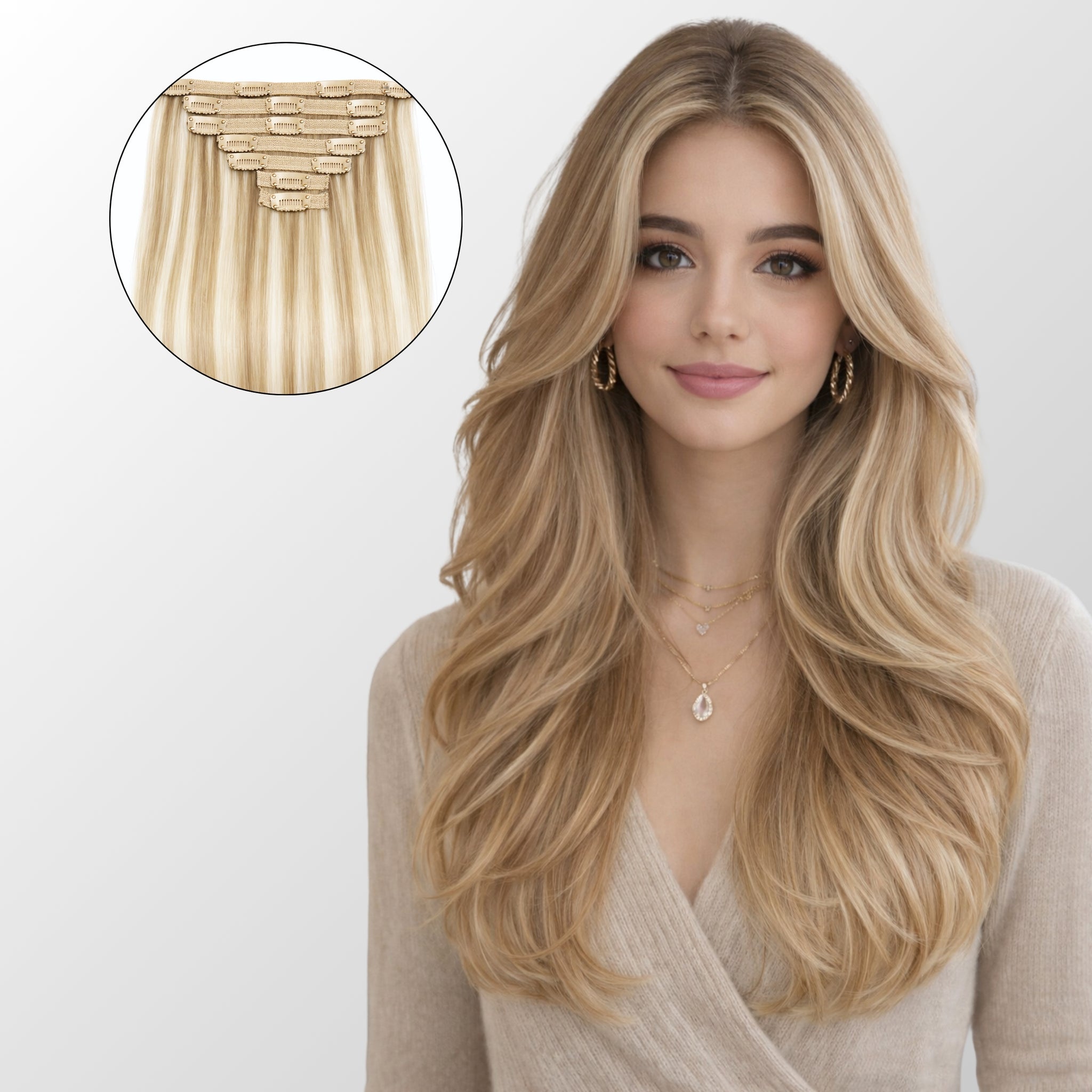 Dirty Blonde Highlights (5Q+22) Classic Clip-In Hair Extensions (120g-140g)