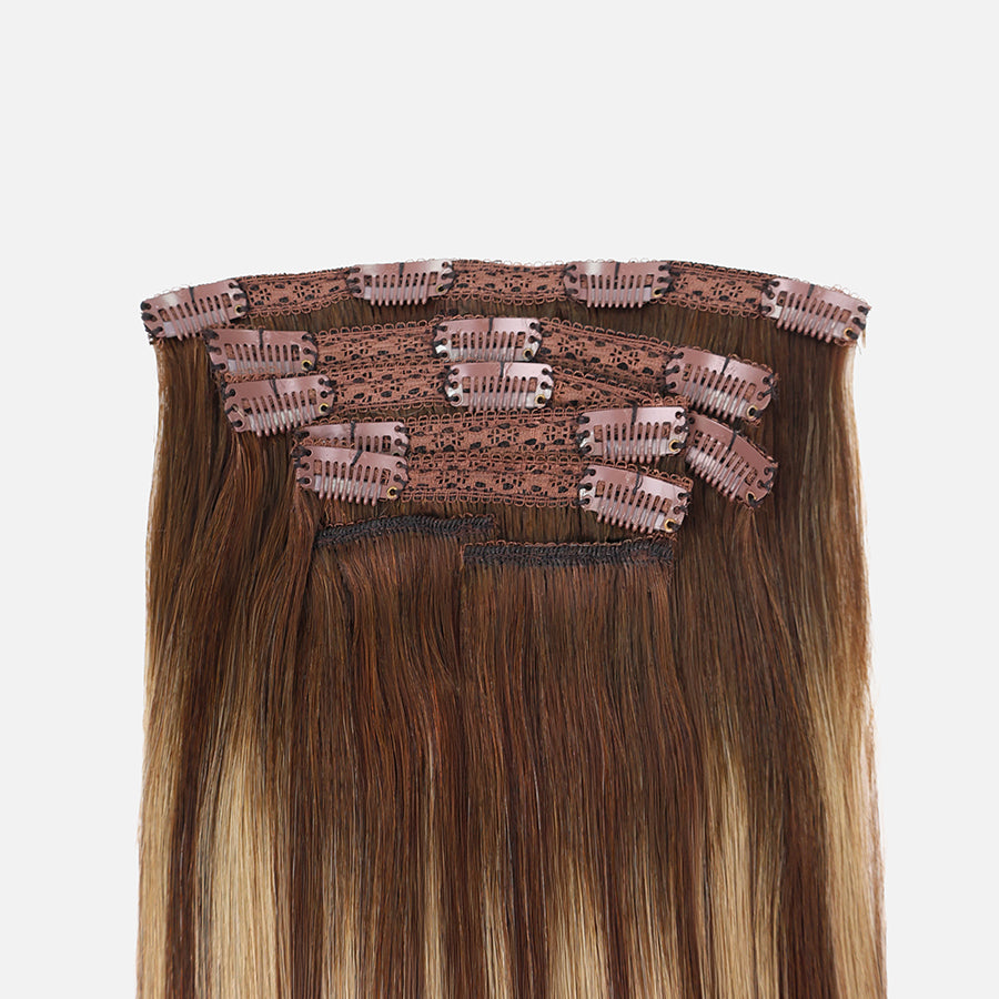 Honey Blonde Balayage (1A/1A+4Q) Classic Clip-In Hair Extensions (120g-140g)